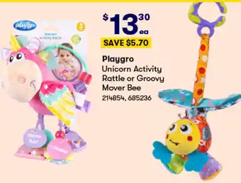 BIG W Playgro Unicorn Activity Rattle or Groovy Mover Bee offer