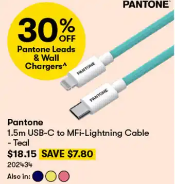 BIG W Pantone 1.5m USB-C to MFi-Lightning Cable - Teal offer