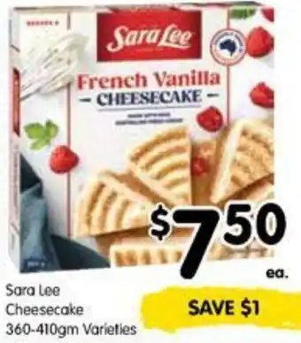 Spar Sara Lee Cheesecake 360-410gm offer