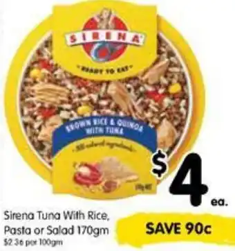 Spar Sirena Tuna With Rice, Pasta or Salad 170gm offer