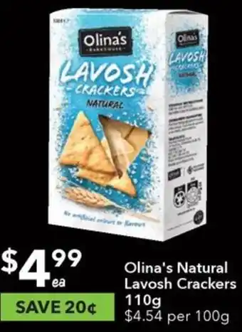 Olina's Natural Lavosh Crackers 110g
