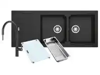 The Good Guys Franke Onyx Fragranite Double Bowl Sink with Reversible Drainer offer