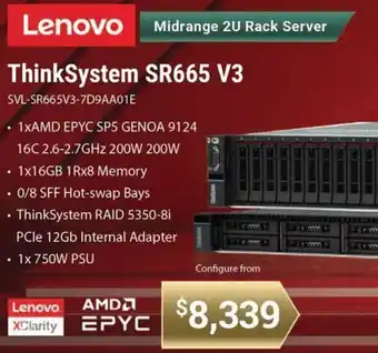 Leader Computers Lenovo Midrange 2U Rack Server ThinkSystem SR665 V3 offer