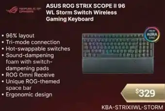 Leader Computers ASUS ROG STRIX SCOPE II 96 WL Storm Switch Wireless Gaming Keyboard offer
