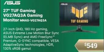 Leader Computers 27 TUF Gaming VG27AQ3A Gaming Monitor MNAS-VG27AQ3A offer