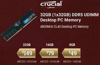 Leader Computers 32GB (1x32GB) DDR5 UDIMM Desktop PC Memory offer