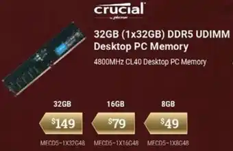 32GB (1x32GB) DDR5 UDIMM Desktop PC Memory