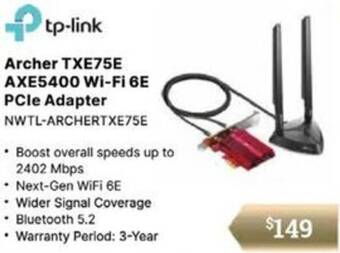 Leader Computers Archer TXE75E AXE5400 Wi-Fi 6E PCle Adapter offer