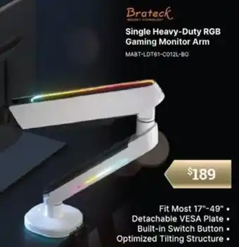 Single Heavy-Duty RGB Gaming Monitor Arm