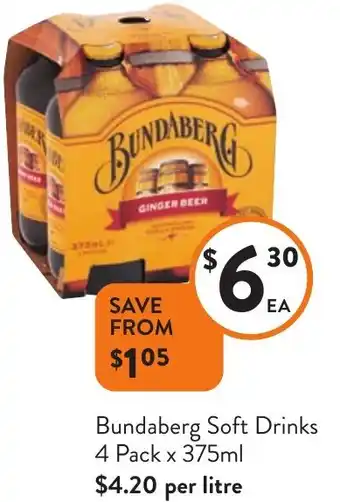 Foodworks Bundaberg Soft Drinks 4 Pack x 375ml offer