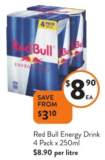 Foodworks Red Bull Energy Drink 4 Pack x 250ml offer