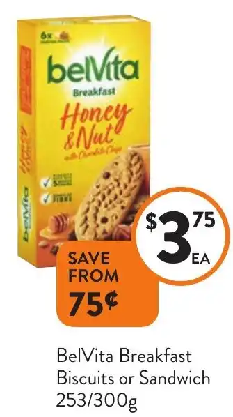 Foodworks BelVita Breakfast Biscuits or Sandwich 253/300g offer