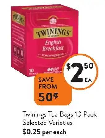 Foodworks Twinings Tea Bags 10 Pack offer