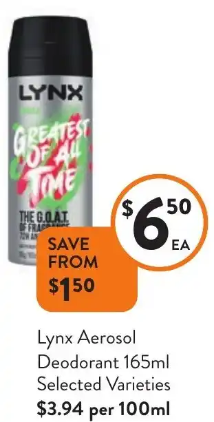 Foodworks Lynx Aerosol Deodorant 165ml offer