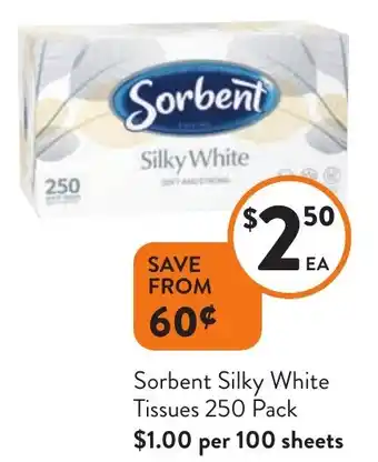 Foodworks Sorbent Silky White Tissues 250 Pack offer