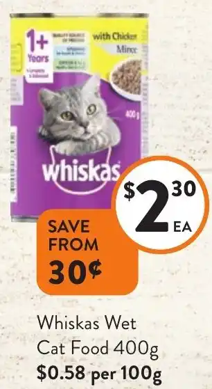 Foodworks Whiskas Wet Cat Food 400g offer