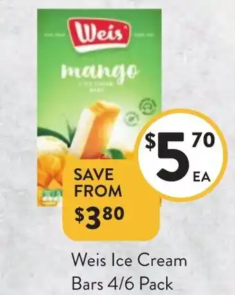 Foodworks Weis Ice Cream Bars 4/6 Pack offer