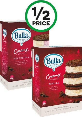 Bulla Creamy Classics Sandwiches 560ml Pk 4