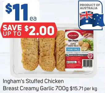 Foodland Ingham's Stuffed Chicken Breast Creamy Garlic 700g offer