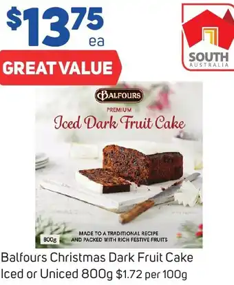 Foodland Balfours Christmas Dark Fruit Cake Iced or Uniced 800g offer