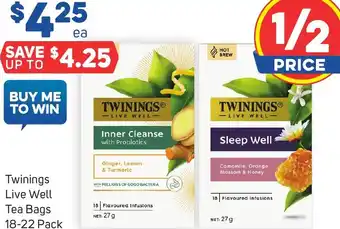 Foodland Twinings Live Well Tea Bags 18-22 Pack offer