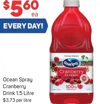 Foodland Ocean Spray Cranberry Drink 1.5 Litre offer