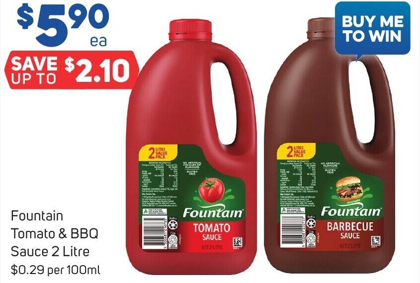 Fountain Tomato & BBQ Sauce 2 Litre offer at Foodland