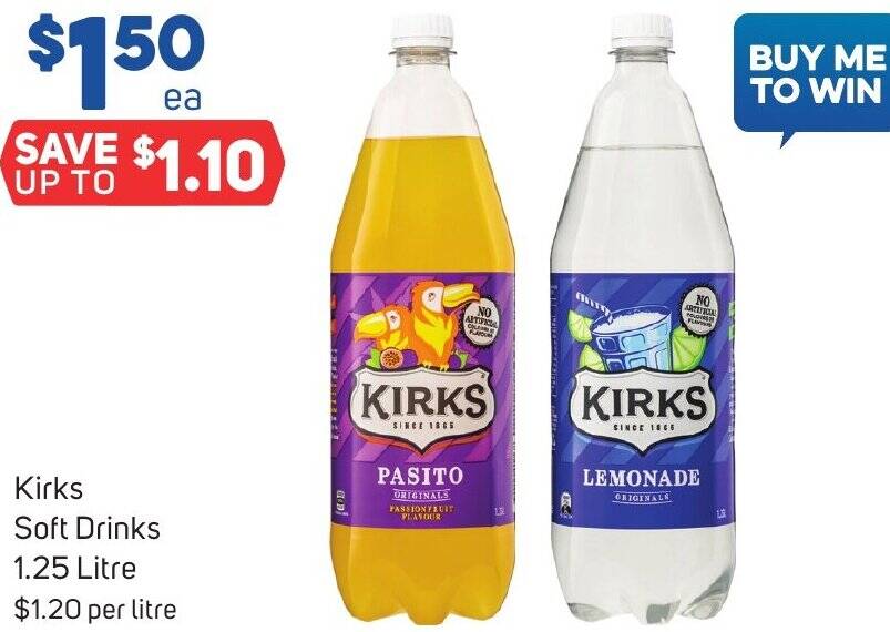 Kirks Soft Drinks 1.25 Litre offer at Foodland