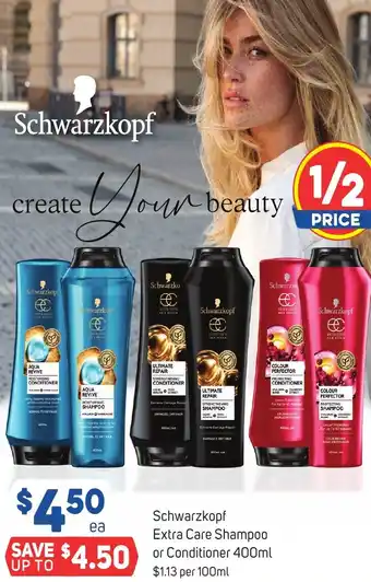 Foodland Schwarzkopf Extra Care Shampoo or Conditioner 400ml offer