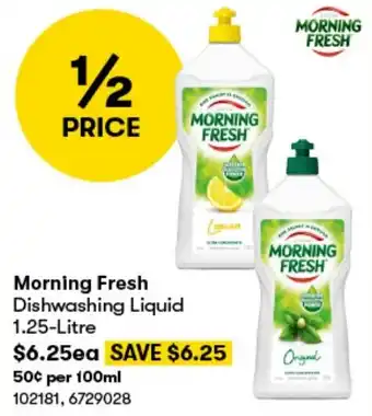 BIG W Morning Fresh Dishwashing Liquid 1.25-Litre offer