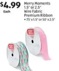 ALDI Merry Moments 1.5" or 2.5" Wire Fabric Premium Ribbon offer