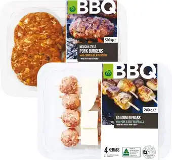 Woolworths Woolworths BBQ Burgers, Kebabs, Meatballs or COOK Marinated Beef, Lamb or Pork Steaks 240g-600g offer