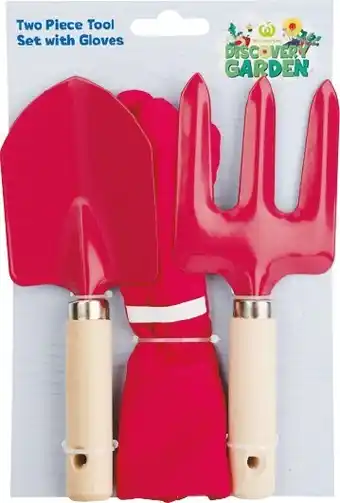 Woolworths Childrenu2019s 2 Pack Garden Tools with Gardening Gloves - Assorted Colours offer