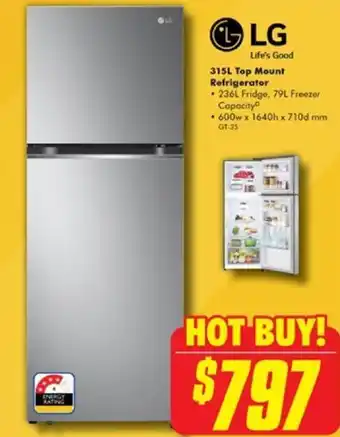The Good Guys 315L Top Mount Refrigerator offer