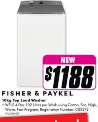The Good Guys FISHER & PAYKEL 10kg Top Load Washer offer