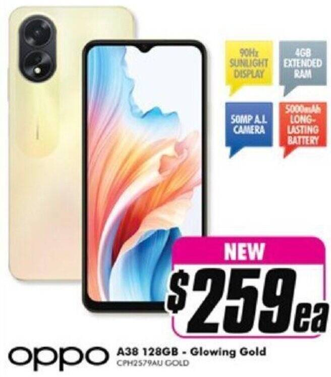 OPPO A38 128GB Glowing Gold offer at The Good Guys