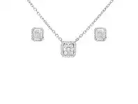 Bevilles Jewellery Halo Earring and Necklace Set with Cubic Zirconia in Sterling Silver offer