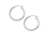 Bevilles Jewellery 9ct White Gold Silver Infused Twist Hoop Earrings 2mm x 30mm offer