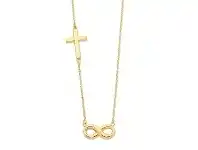 Bevilles Jewellery Cross & Infinity Necklace in 9ct Yellow Gold Silver Infused offer