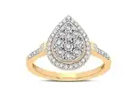 Bevilles Jewellery Halo Pear Ring with 1/5ct of Diamonds in 9ct Yellow Gold - L offer