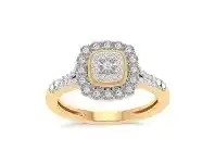 Bevilles Jewellery Square Look Halo Ring with 1/5ct of Diamonds in 9ct Yellow Gold - L offer
