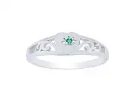 Bevilles Jewellery Sterling Silver Green Heart Filigree Shoulder Signet Ring - G offer