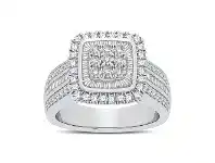 Bevilles Jewellery Halo Ring with 1.00ct of Diamonds in Sterling Silver - Q offer
