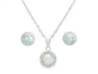Bevilles Jewellery Sterling Silver and Synthetic White Opal and Cubic Zirconia Earrings and Necklace 45cm Set offer