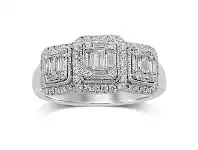 Bevilles Jewellery 3 Baguette Ring with 0.90ct of Diamonds in 9ct White Gold - N offer