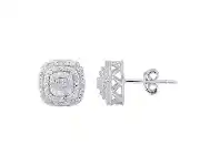 Bevilles Jewellery Double Halo Square Look Stud Earrings with 1/4ct of Diamonds in Sterling Silver offer