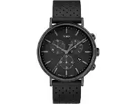 Bevilles Jewellery Timex Fairfield Chronograph 41mm Black Dial Black Case With Black Leather Strap offer