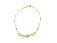 Bevilles Jewellery 9ct Yellow Gold Silver Infused Double Infinity and Heart Bracelet offer