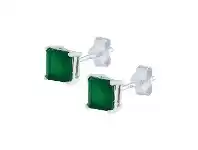 Bevilles Jewellery Sterling Silver Square Stud Earrings with Green Cubic Zirconia offer