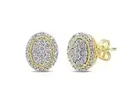 Bevilles Jewellery Oval Halo Stud Earrings with 1/5ct of Diamonds in 9ct Yellow Gold offer